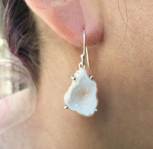 Glittery Druzy Milky Quartz Geode Earrings