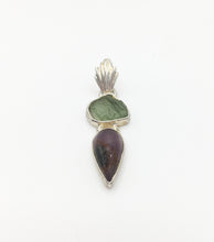 Load image into Gallery viewer, Czechia Moldavite and Super Seven Pendant Sterling Silver Setting