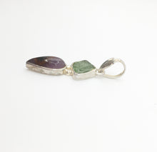 Load image into Gallery viewer, Czechia Moldavite and Super Seven Pendant Sterling Silver Setting