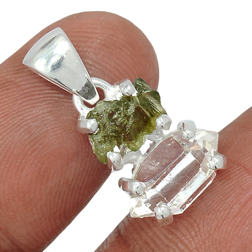 Herkimer Diamond and Czechia Moldavite Pendant