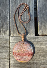 Load image into Gallery viewer, Red Ocean Jasper Pendant Round Tapered with Copper Wire Wrap Bail with Copper Snake Chain