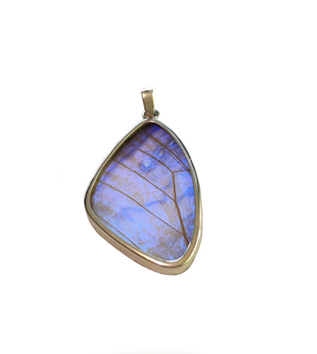 Butterfly Wing Pearl Blue Morpho Pendant in Size Large