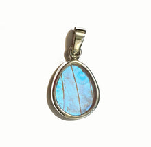Load image into Gallery viewer, Butterfly Wing Pendant Pearl Blue Morpho Butterfly Pendant Extra Small Size in Pear Shape