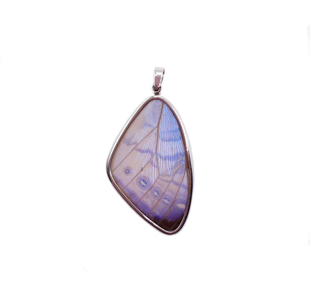 Pearl Blue Morpho Butterfly Wing Pendant in XL