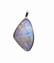 Load image into Gallery viewer, Pearl Blue Morpho Butterfly Wing Pendant in XL