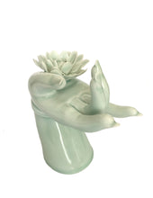 Load image into Gallery viewer, Kwan Yin Hand with Flower Incense Burner in Celadon Aqua