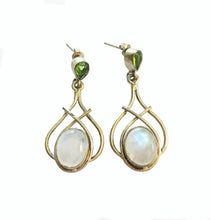 Load image into Gallery viewer, Rainbow Moonstone Earrings with Green Tourmaline Accents