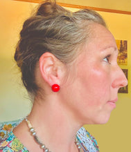 Load image into Gallery viewer, Red Coral Earrings 14mm Round Sterling Silver Studs