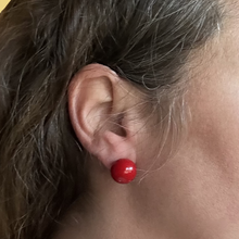 Load image into Gallery viewer, Red Coral Earrings 14mm Round Sterling Silver Studs