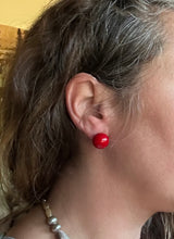Load image into Gallery viewer, Red Coral Earrings 14mm Round Sterling Silver Studs
