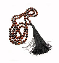 Load image into Gallery viewer, Red Tigers Eye Knotted 8.5mm Prayer Beads with 3.8&quot; Silk Tassel