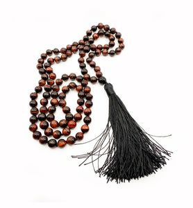 Red Tigers Eye Knotted 8.5mm Prayer Beads with 3.8" Silk Tassel