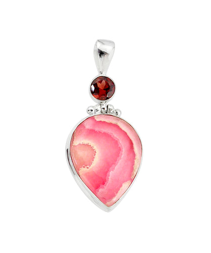 Rhodochrosite Pendant with Garnet Accent