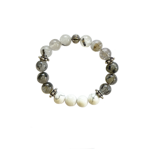 Tourmilated Quartz and Howlite Stretch Bracelet 8mm Round Beads