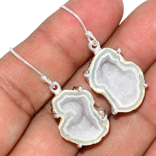 Glittery Druzy Quartz Geode Earrings set in Silver