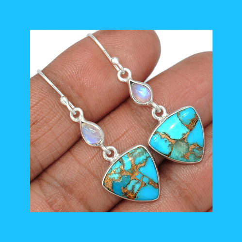 Ithaca Peak Turquoise Earrings with Rainbow Moonstone Accents