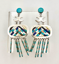 Load image into Gallery viewer, Retro Turquoise Earrings in Sterling Silver Two Moon Junction Design