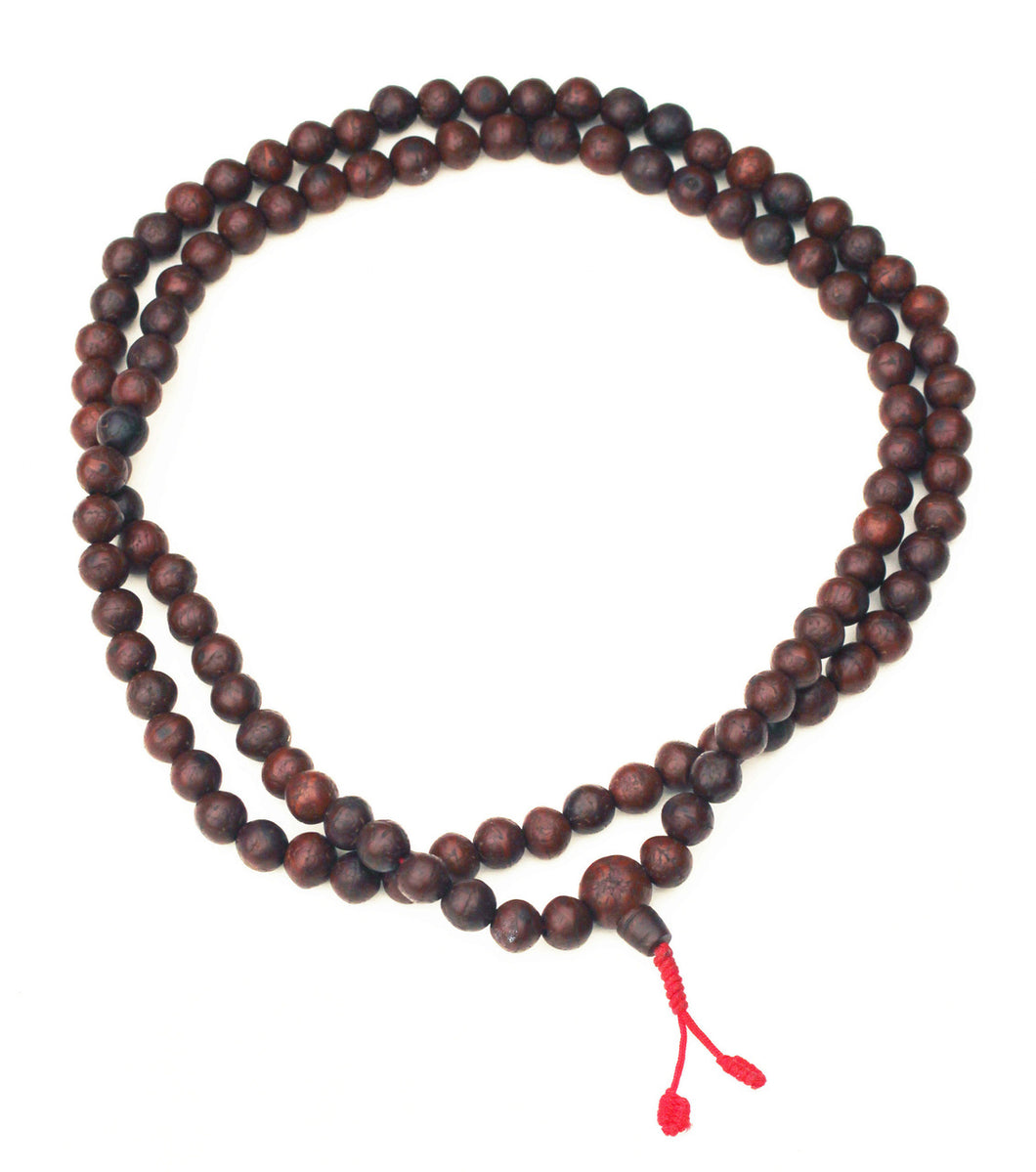 Polished 11mm Rudraksha Mala Beads with Red Macrame Tie