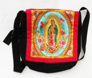 Guadalupe Crowned with Embellished Roses Cotton Black Denim Messenger Bag