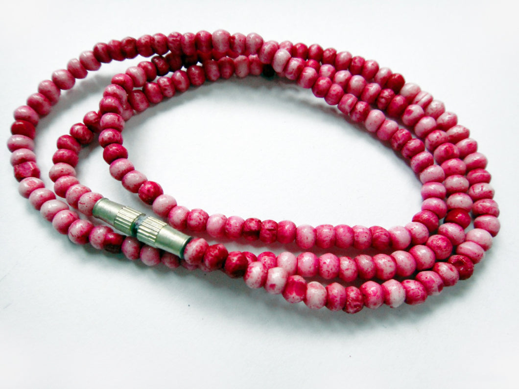 Magenta Pink 20 Inch Water Buffalo Bone 3mm Bead Mala-Style Necklace