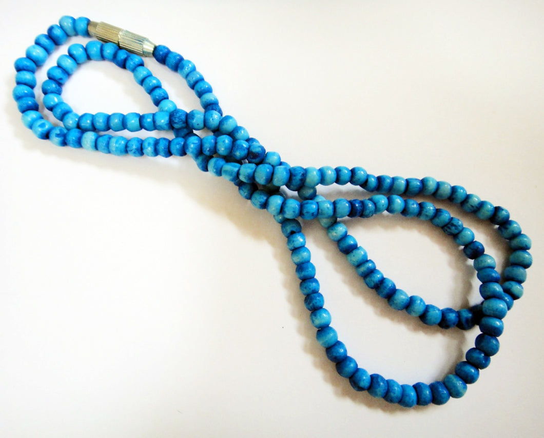 Blue Water Buffalo Bone 3mm Bead 20 inch Necklace