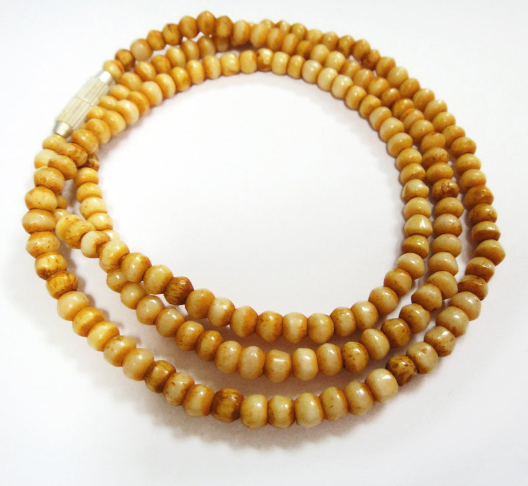 Yellow Water Buffalo Bone 3mm Bead Mala-Style Necklace Yellow 20 Inch Necklace