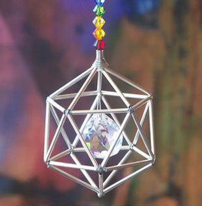 Icosahedron Suncatcher Mobile Chakra Theme Swarovski Crystal Suncatcher in Silver Tone