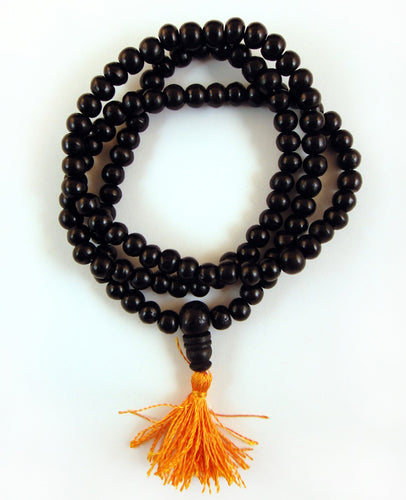 Ebony Wood Mala with Orange Silk Tassel 7.5mm bead