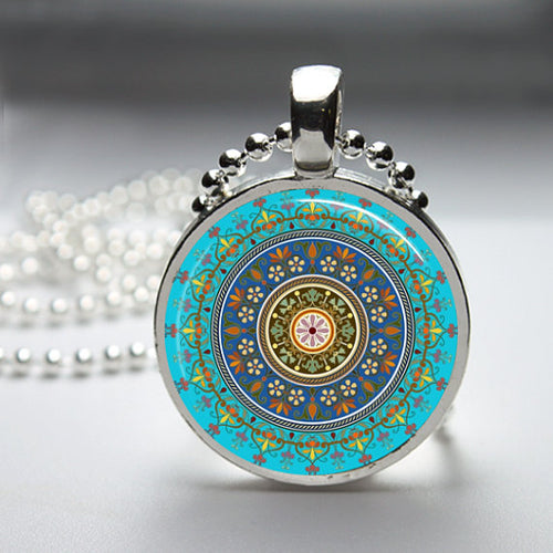 Third Eye Indigo 6th Chakra Pendant 1 inch round glass with 18 inch silver ball chain.