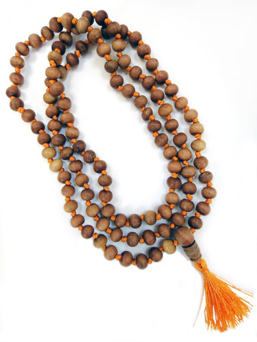 Sandalwood Mala beads Bracelet 10mm beads with Orange Tassel