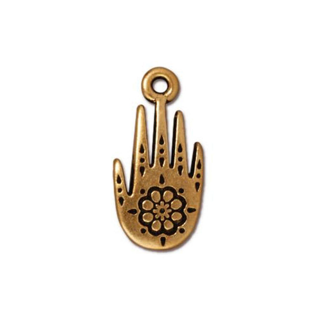 Henna Hand Gold Plated Pewter Charm with Antique Finish