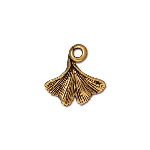 Ginkgo Leaf Pendant or Charm in Antique Gold from TierraCast