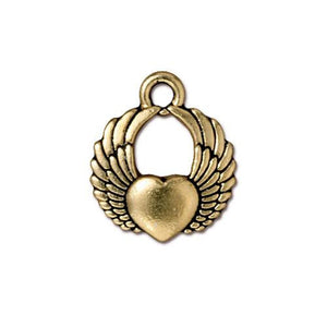 Winged Heart Gold Plated Pewter Charm