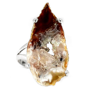 Brown Agate with Druzy Silver Ring in Size 7