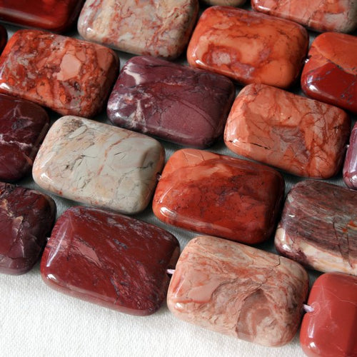 Red Mexican Porcelain Jasper Beads rectangular lozenge 18mm by 25mm beads