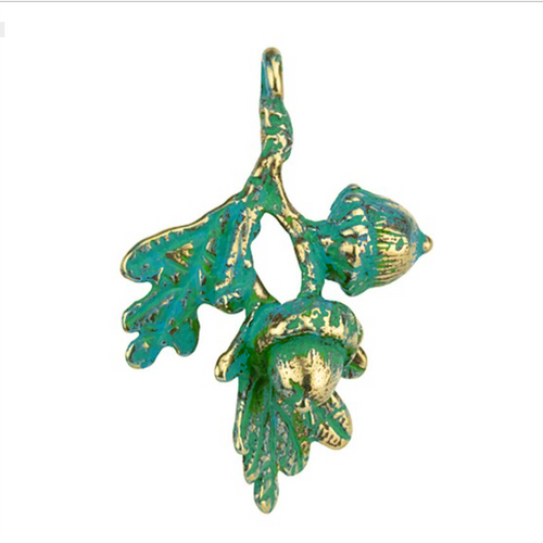 Anna Bronze Oak Branch with Acorns Pendant with Patina