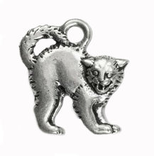 Load image into Gallery viewer, Halloween Cat Charm of Antique Silver Plated Pewter by TierraCast