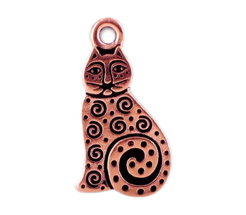 Spiral Cat Pendant or Charm in Antique Copper by TierraCast