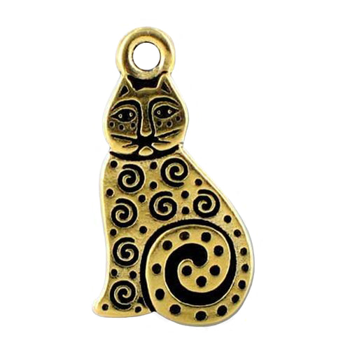 Spiral Cat Pendant or Charm in Antique Gold from TierraCast
