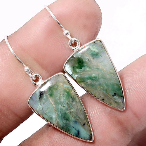 Chalcedony earrings in Aqua triangular shield shape sterling silver setting.