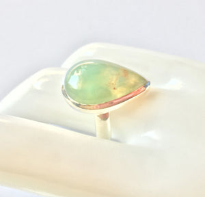 Aqua Chalcedony Ring in pear shape in ring size 8.5
