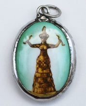 Load image into Gallery viewer, Minoan Snake Goddess Enameled Brass Deity Pendant