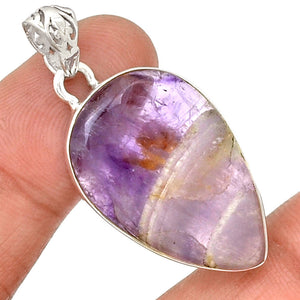 Auralite 23 aka Kindred Spirit Stone Petal Shaped Silver Pendant