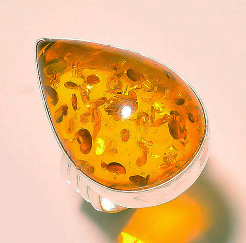 Baltic Amber Ring size 8.25 Genuine transparent honey color