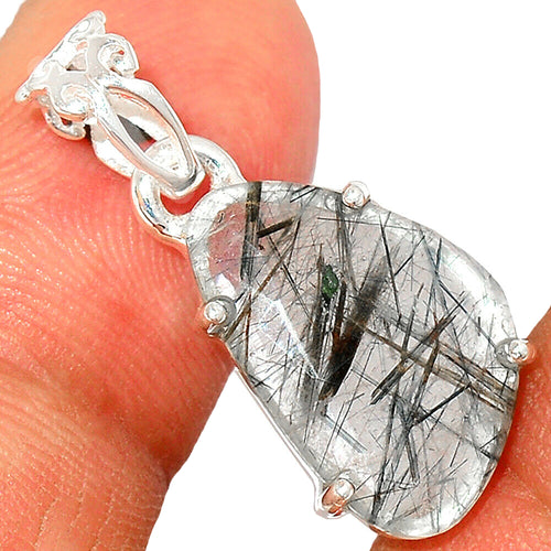 Black Tourmalinated Quartz Pendant translucent faceted wing shape