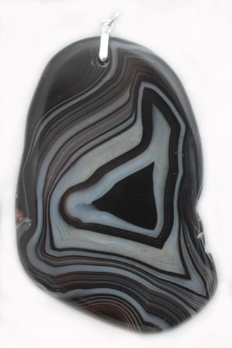 Black Agate Pendant Super-Silky and Glassy Free-Form  Shape