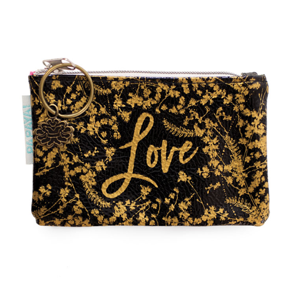 Papaya Coin Purse Black Gilded Flowers Small Coin Pouch
