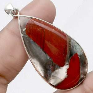 Bloodstone pendant in tear drop shape in Sterling Silver