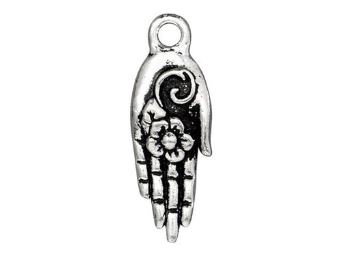 Blossom Hand silver plated pewter charm with antique finish