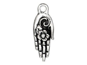 Blossom Hand silver plated pewter charm with antique finish